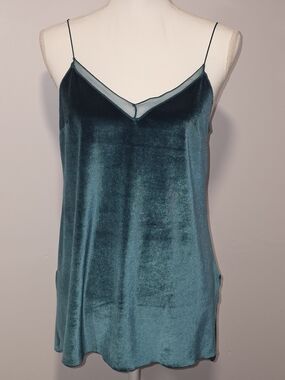 Free People Elegant Emerald Green Velvet V-Neck Cami Top Women's Size Large